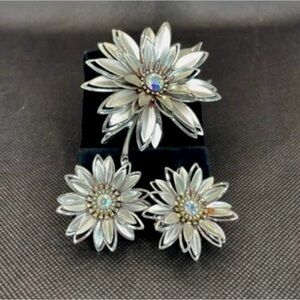 Silver toned vintage brooch and earrings